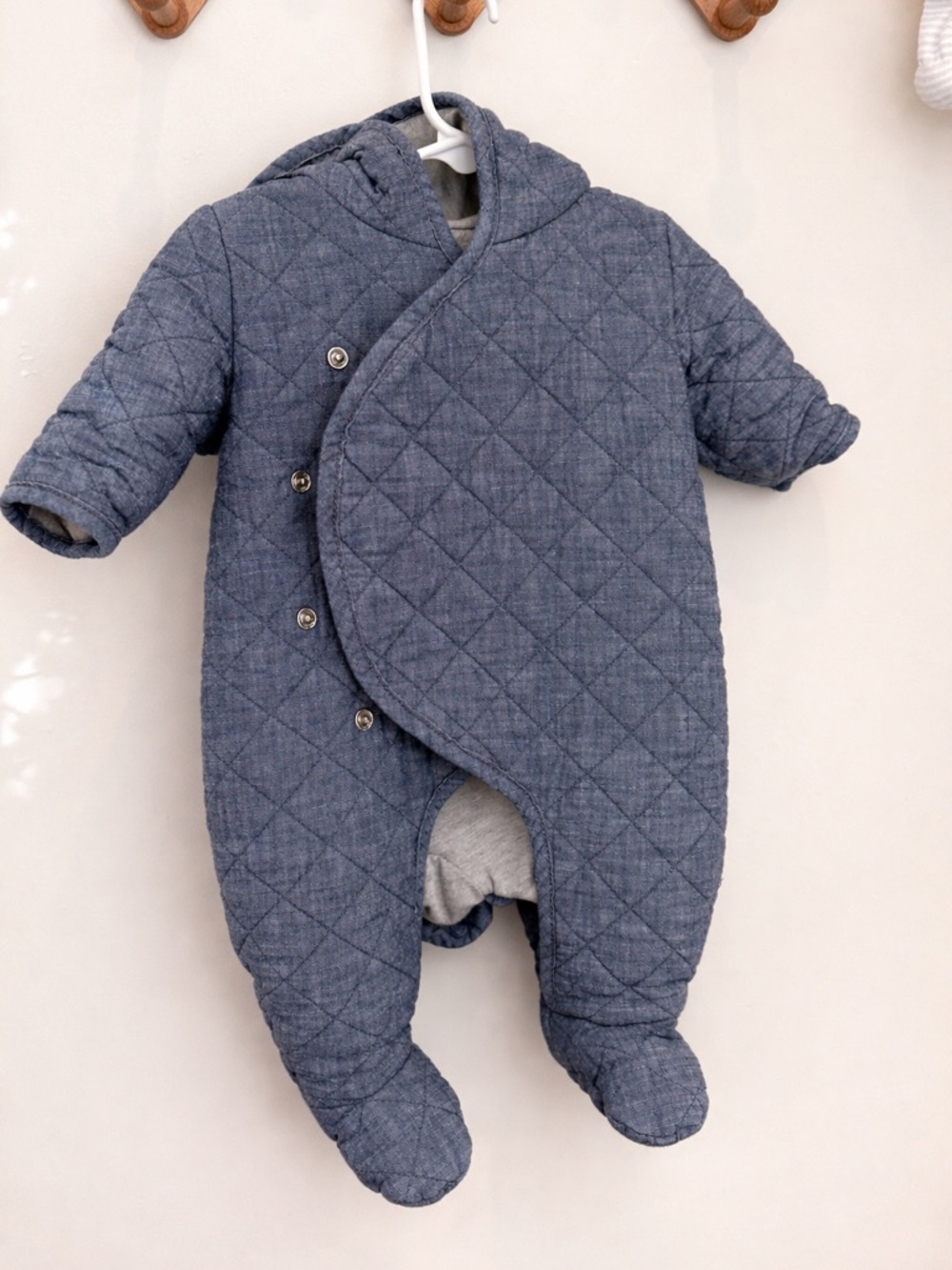 GAP Quilted Blue Hooded Baby One-Piece Footie